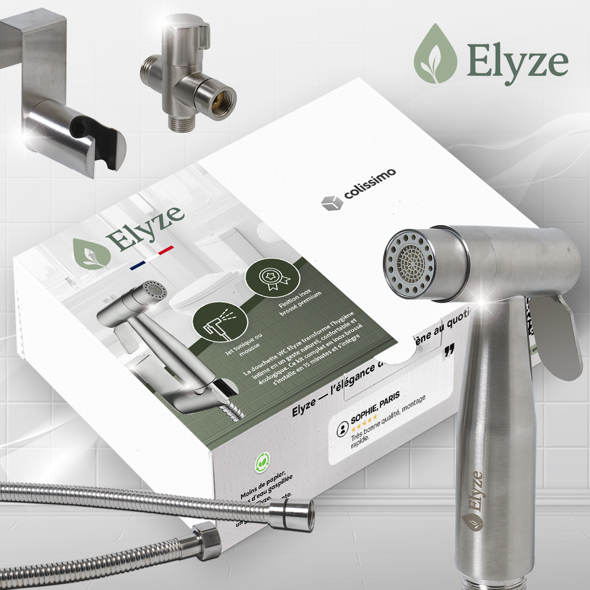 Elyze Douchette WC Haut de Gamme – Inox 304 Brossé – Kit Complet
