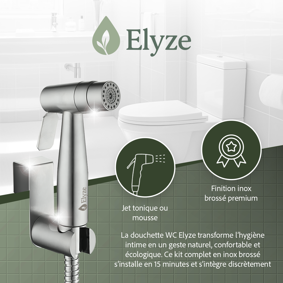 Elyze Douchette WC Haut de Gamme – Inox 304 Brossé – Kit Complet - Image 2