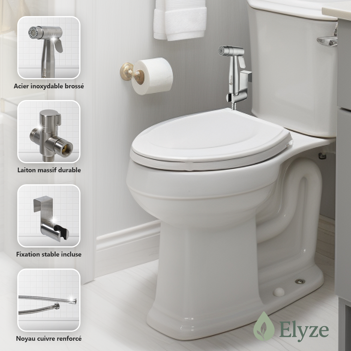 Elyze Douchette WC Haut de Gamme – Inox 304 Brossé – Kit Complet - Image 4